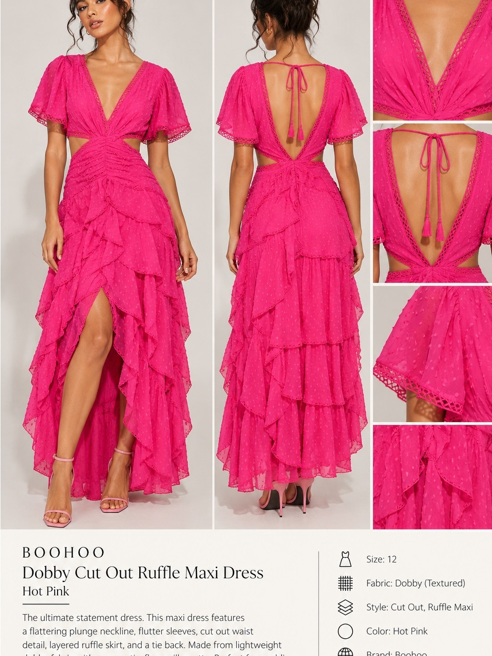 Fuchsia Ruffled V-Neck Maxi Dress - Picture 5 of 7